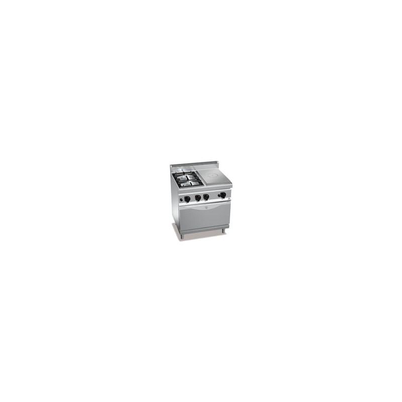 Fourneau 2 feux vifs + 1/2 plaque de mijotage sur four gaz - Art Cuisines Pro - 21,5 kW, inox AISI 304_0