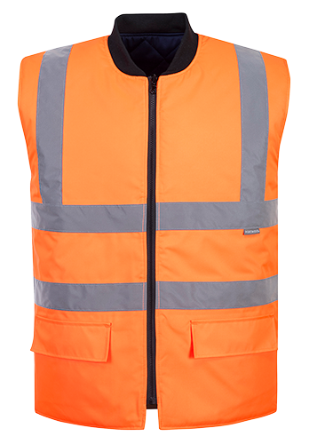 Gilet HV réversible orange S469 - certifié CE, bandes réfléchissantes, doublure matelassée, taille S_0