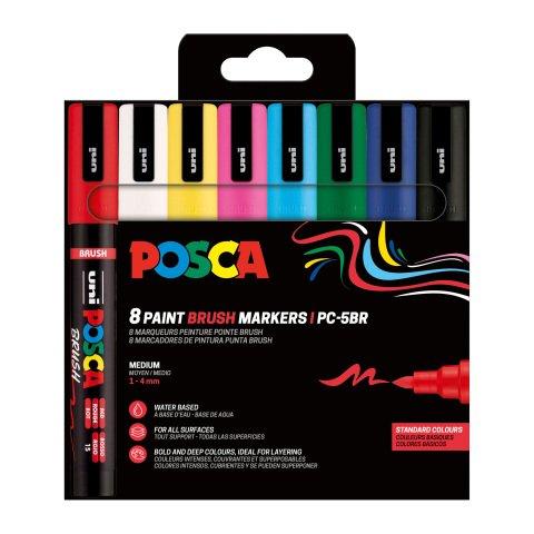MARQUEUR POSCA PC5BR COULEURS ASSORTIES POINTE PINCEAU 1 À 4 MM - POCHETTE DE 8