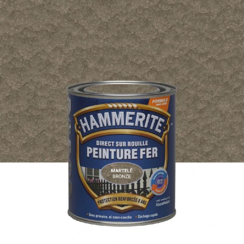 Peinture fer extérieur direct sur rouille - HAMMERITE bronze martelé 0.75 L - Protection durable et décoration_0