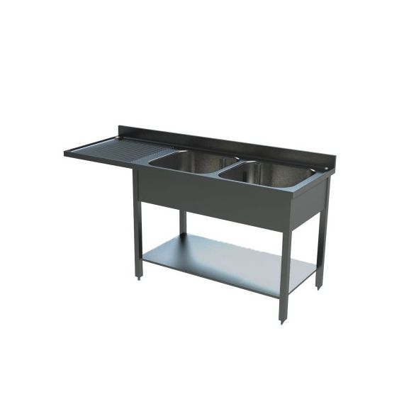 Plonge 2 bacs - 1 égouttoir à gauche - 1600x700x900 mm - Inox AISI 304 - Référence BTX-YP216G/7LV_0