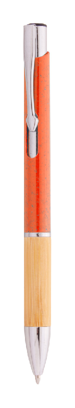 Stylo bille écologique en paille de blé - grip bambou - encre bleue - couleur orange_0