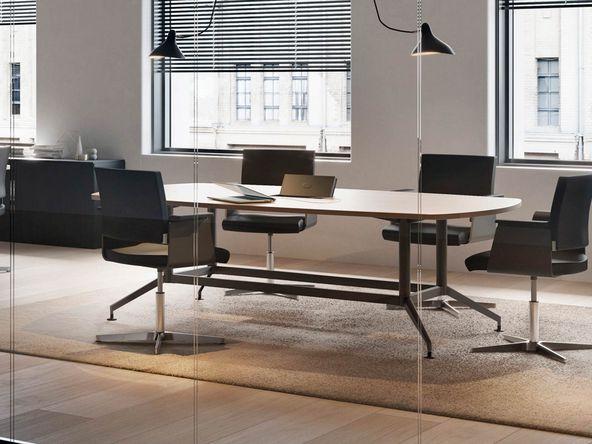 Table de réunion tonneau Drone - Dimensions 210/240 x 120/140 cm - Plateau mélaminé 30mm - Piètement acier design_0