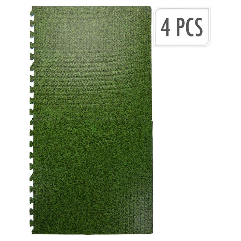 Xq max set de tapis de sol impression de l'herbe 4 pcs vert 445926_0