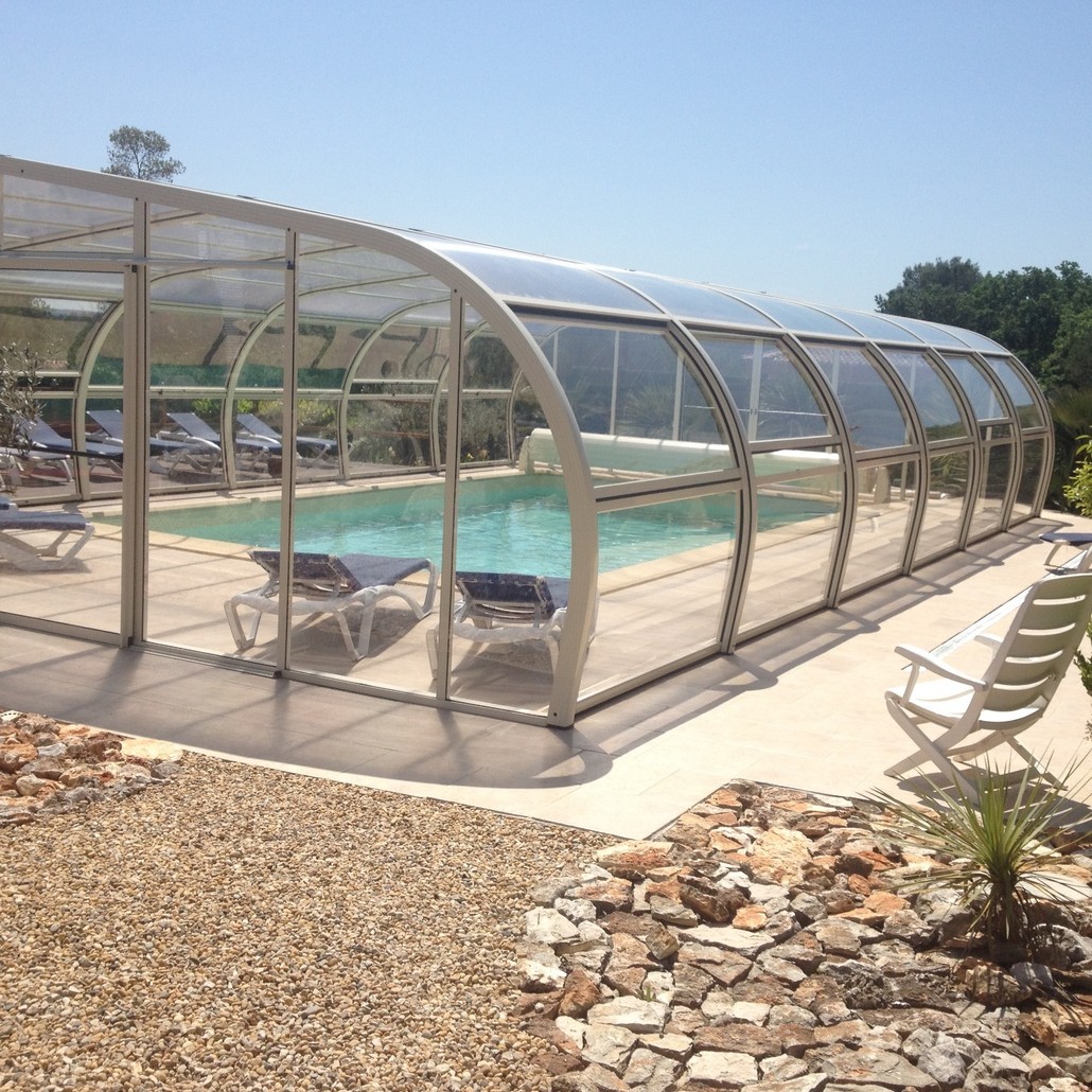 Abri piscine haut - fixe - en polycarbonate - structure fixée au sol / Hera_1