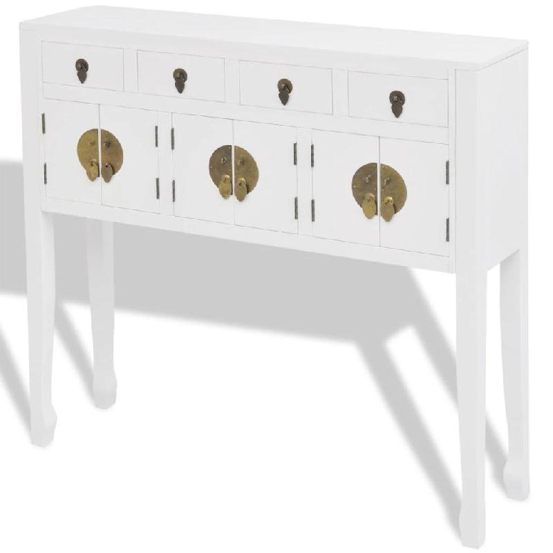 Buffet bahut en bois massif blanc - Style chinois classique - 4 tiroirs et 3 armoires - Réf. 4402004_0