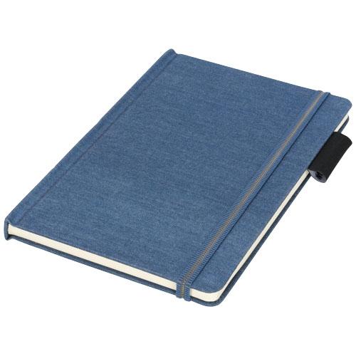 Carnet de notes A5 en tissu jeans - 80 feuilles lignées crème - Fermeture élastique - Avec coffret cadeau_0