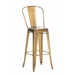 Décoshop26 - Tabouret de bar x1 avec repose-pied et dossier design industriel en métal couleur doré empilable 10_0004527 - 3000252157191_0