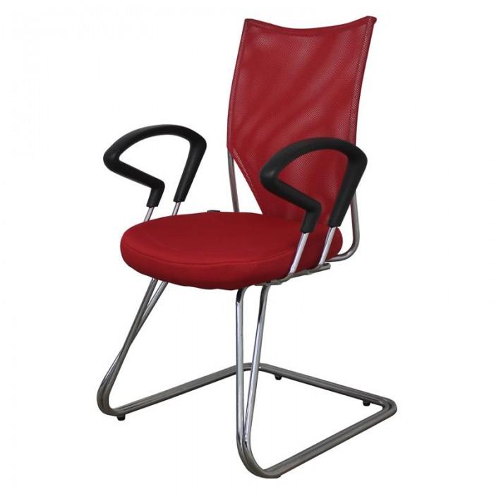Fauteuil visiteur Frégate rouge - dossier résille noire et piètement aluminium poli_0