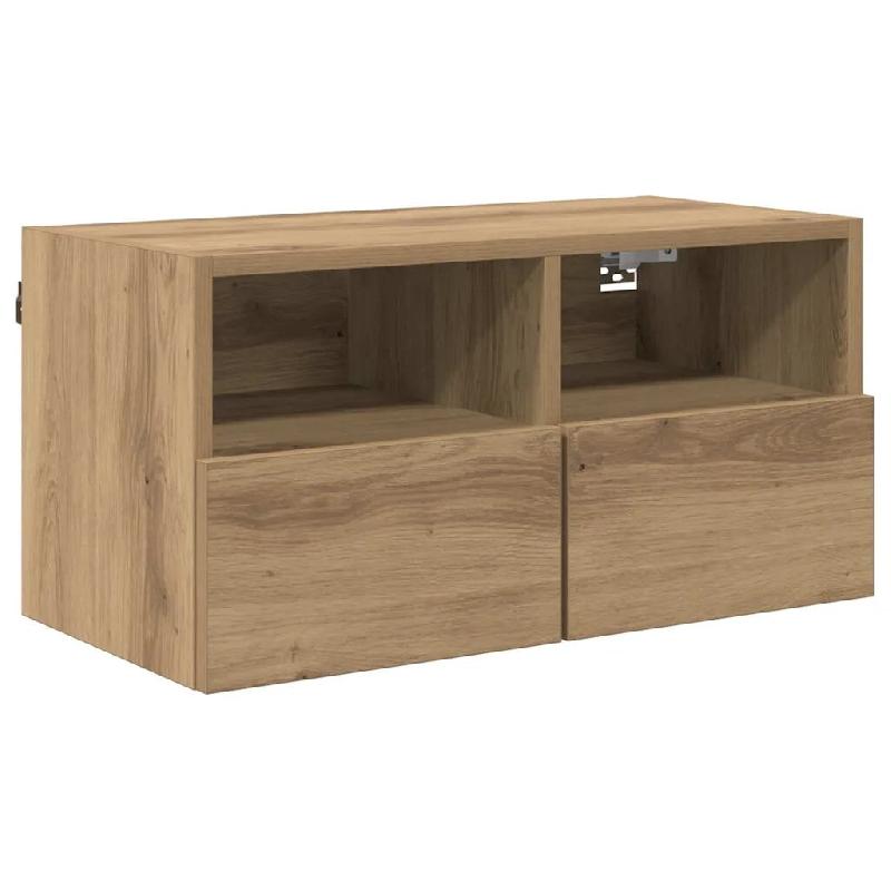 Helloshop26 - Meuble TV mural rectangulaire moderne avec étagères pratiques 60 x 30 x 30 cm en bois d'ingénierie chêne artisanal 02_0052786 - Bois_0
