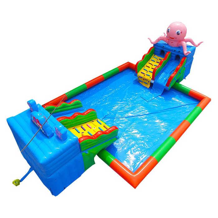 Mini parc aquatique Pieuvre Crabe - Réf.WP27-CH - Structure gonflable 20x6x5m avec piscine et toboggans_0