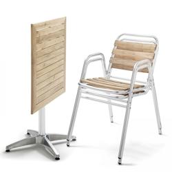Oviala Business Table de terrasse rabattable et 2 chaises en aluminium et bois - Oviala - marron Bois massif 105451_0