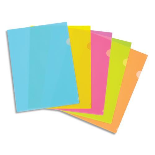 SACHET 10 POCHETTES COIN VIQUEL A4 HAPPY FLUO EN POLYPROPYLENE 13/100EME - COLORIS ASSORTIS