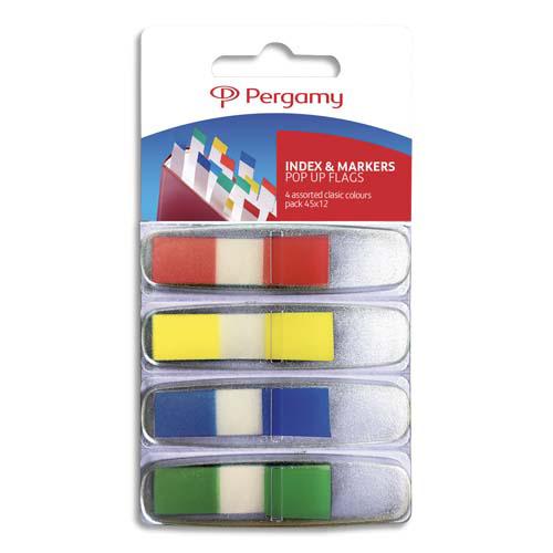 SET DE 4 X 35 INDEX MARQUE-PAGES PERGAMY - ETROITS 1,1 X 4,3 CM - COLORIS ASSORTIS CLASSIQUES