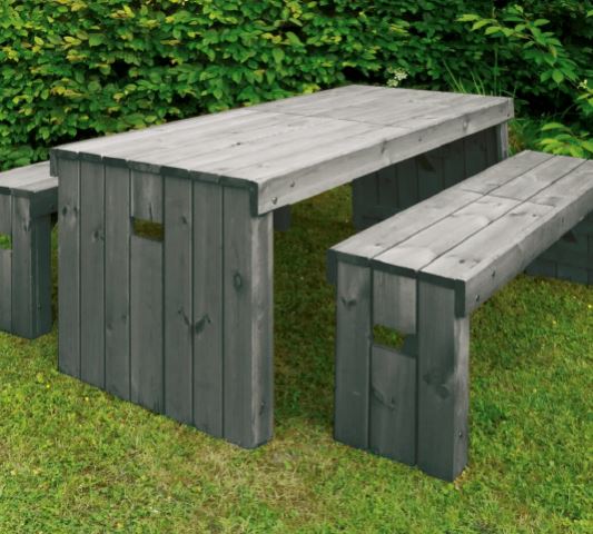 Table de pique-nique en pin traité Classe 3 - AMSTERDAM avec bancs emboîtables_0