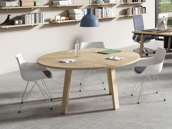 Table de réunion ronde - Trendwood - Bois mélaminé - Diamètre 80/136/160 cm - Hauteur 73 cm - Avec ou sans top access_0