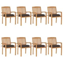 VidaXL Chaises De Jardin Empilables Avec Coussins Lot De 8 Teck Solide - gris 3073287_0