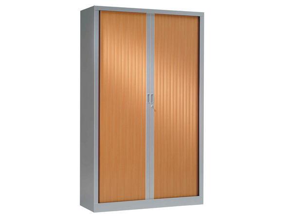 Armoire haute à rideaux bois - 1000 x 430 x 1980 mm - Gris aluminium - Pommier de France - 4 étagères - Charge 110 kg_0
