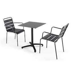 Oviala Business Ensemble table de jardin stratifié ardoise gris et 2 fauteuils gris - Oviala - gris métal 107748_0