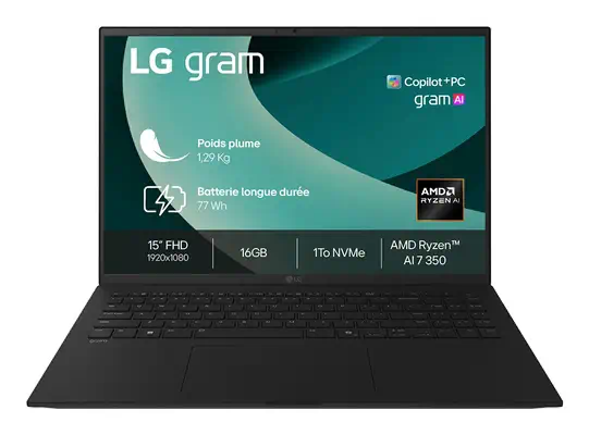 LG Gram 15Z80T Copilot+ PC AMD Ryzen AI 7 350 Ordinateur portable 39,6 cm (15.6