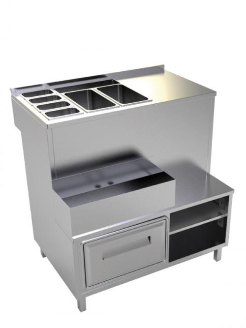 Module cocktail R1001 - Meuble de bar avec rack à bouteilles, tiroir et cuves à glaçons_0