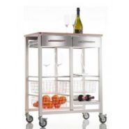 Onda double - Desserte de cuisine - Don Hierro - 71 x 43 x 91.5 cm - Roulettes, bois orme et acier inoxydable_0