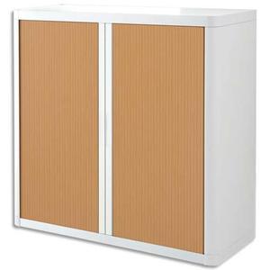 Easyoffice armoire démontable corps en ps teinté blanc rideau hêtre - dim l110x h104x p41,5 cm_0