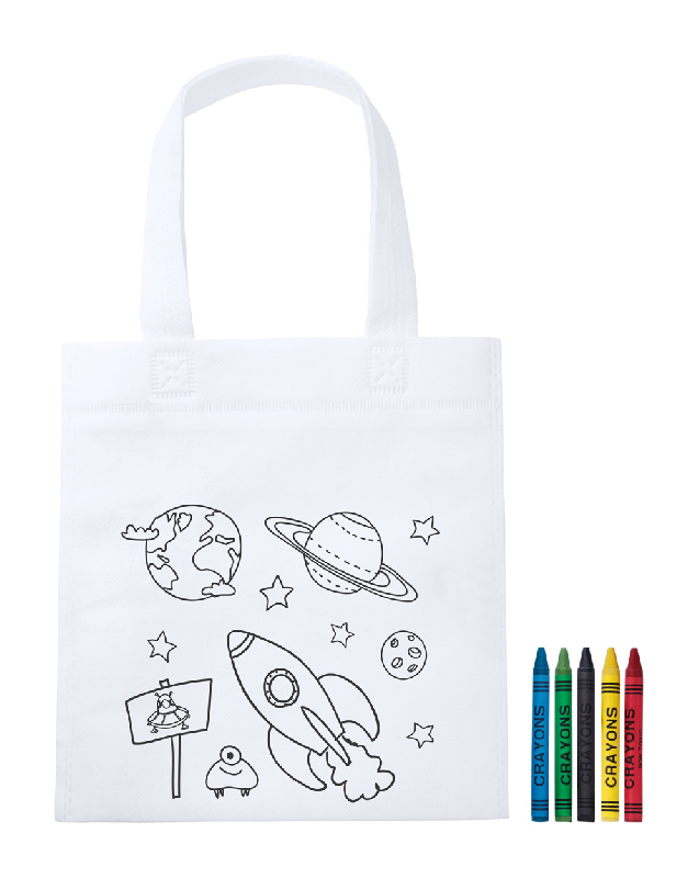 Sac shopping à colorier pour enfants - Non tissé - Livré avec 5 crayons de couleur_0