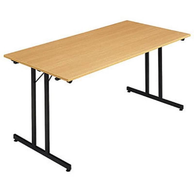 TABLE PLIANTE MULTIPLES USAGES RECTANGLE - L. 160 X P. 80 CM - PLATEAU HÊTRE - PIEDS NOIR