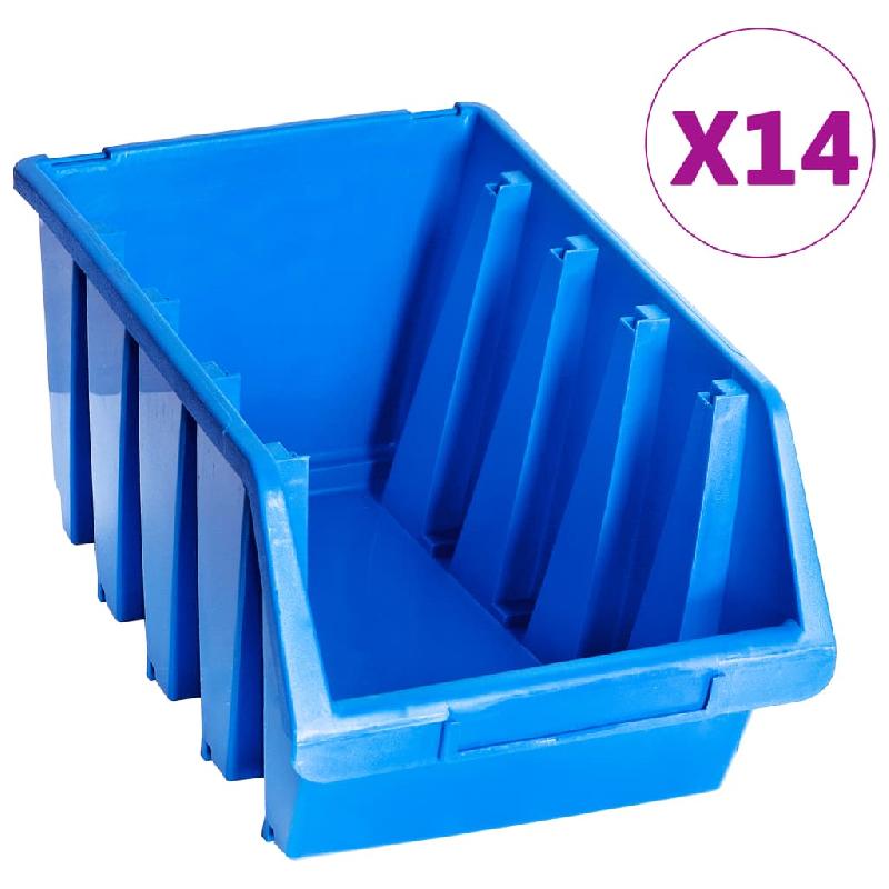 Vidaxl bacs de rangement empilables 14 pcs bleu plastique 146286_0