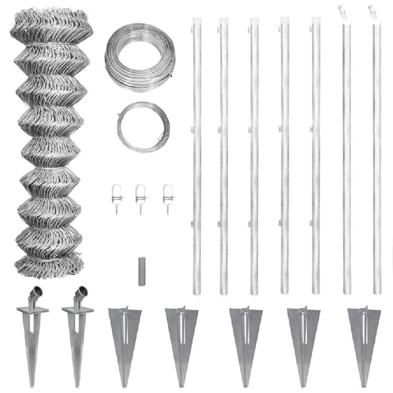 Vidaxl clôture à mailles losangées et poteaux acier galvanisé 15x1 m 141503_0