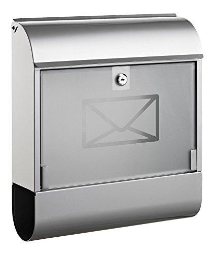 ALCO 8608 - Boîte aux lettres avec porte-journaux, env. 36 x 40 x 11 cm, argent métal laqué et porte en verre_0