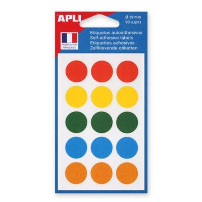 Apli Pastilles adhésives de couleur, Ø 19 mm - Pochette de 90, coloris assortis_0