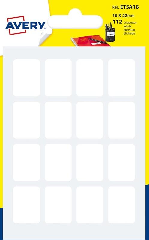 AVERY Lot de 10 Etui de 112 étiquettes blanches, format 16 x 22 mm (7 feuilles / cdt) - 5014702026478_0