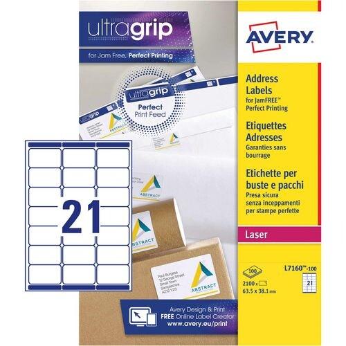 Avery Zweckform 2100 étiquettes Laser blanches, format 63,5 x 38,1 mm (100 feuilles A4 / cdt) - blanc 3266550260210_0