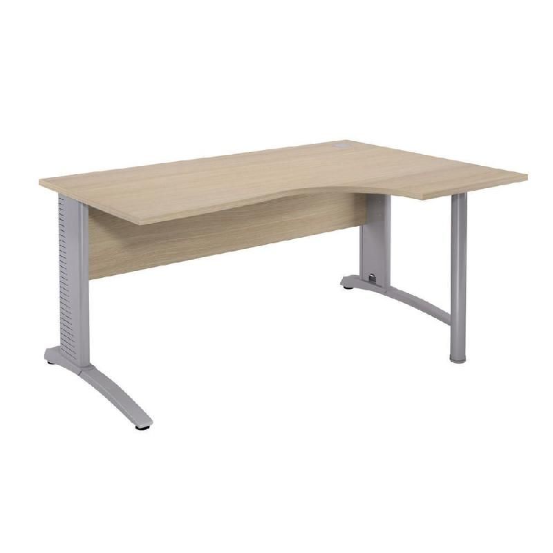 BUREAU COMPACT RETOUR À GAUCHE BIOSPACE 2 - L. 160 X P. 110 CM - PLATEAU CHÊNE - PIEDS L ALUMINIUM - EMBASE 'FRAMBOISE'.