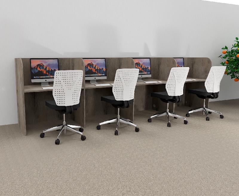 Bureau de centre d'appels version murale 4 personnes Call. - 4 places, Chêne grisé_0