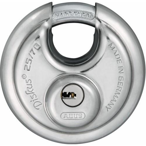 CADENAS À CLÉ - ROND - CORPS INOX - ANSE ACIER TREMPÉ - DISKUS® 25/70 ABUS