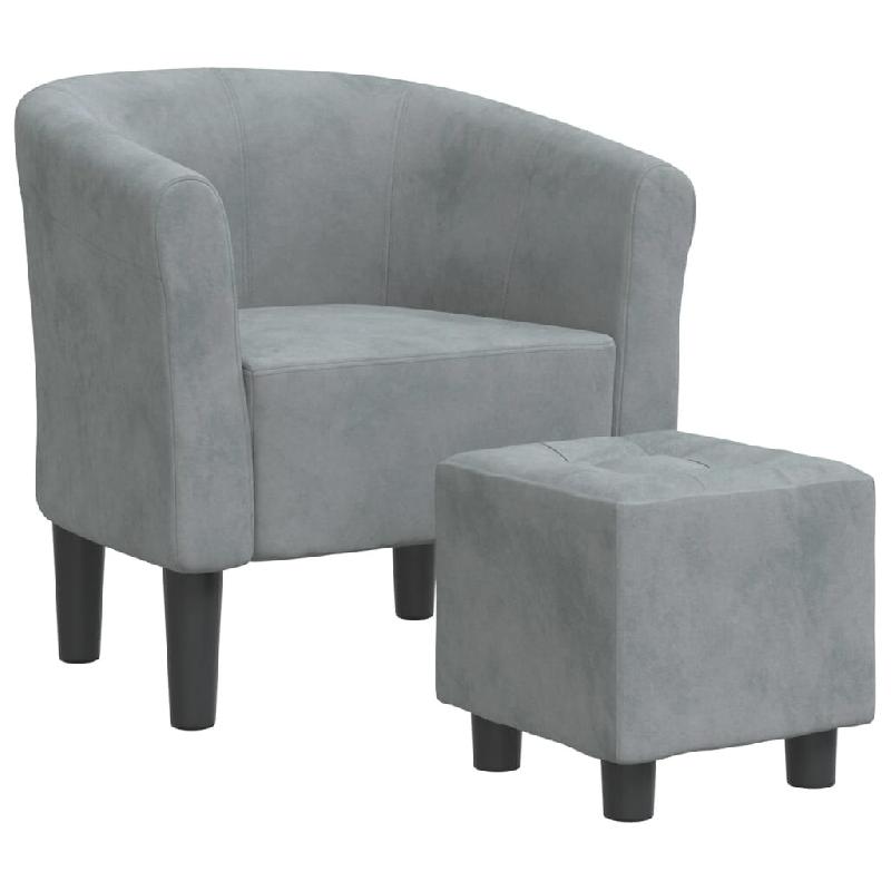 Décoshop26 - Fauteuil lounge assise confortable design moderne avec repose-pied en velours gris foncé DEC026423 - gris 3000255807444_0