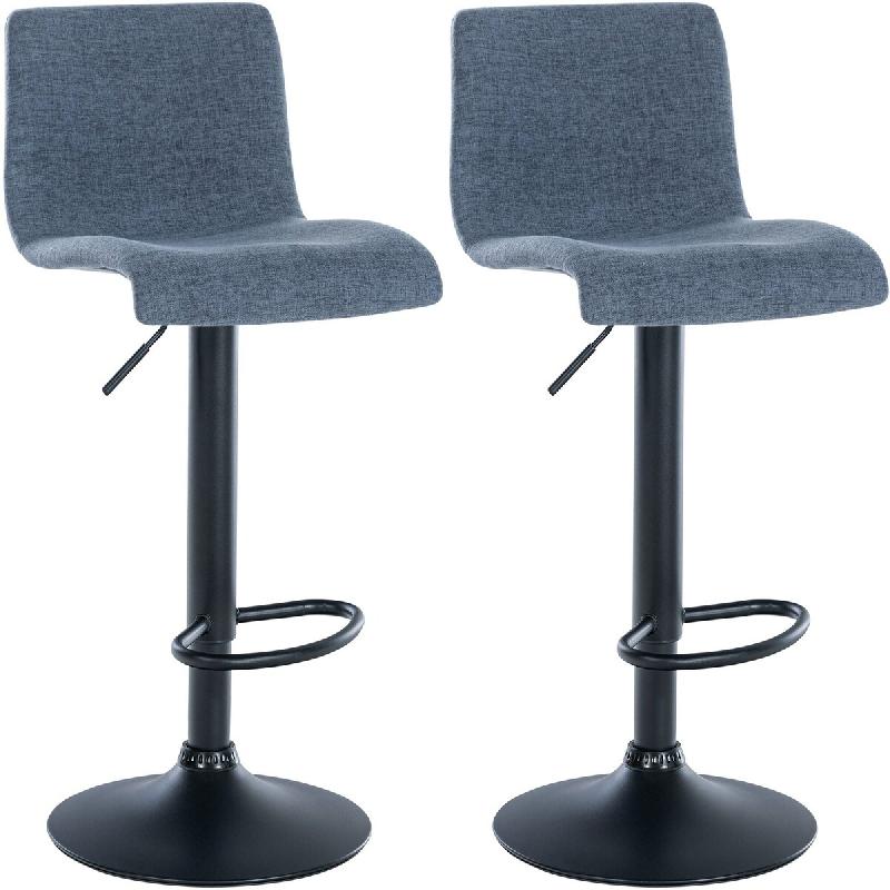 Décoshop26 - Lot de 2 tabourets de bar design simple avec repose-pieds en tissu bleu pieds en métal noir 10_0004049 - bleu métal 3000251909555_0