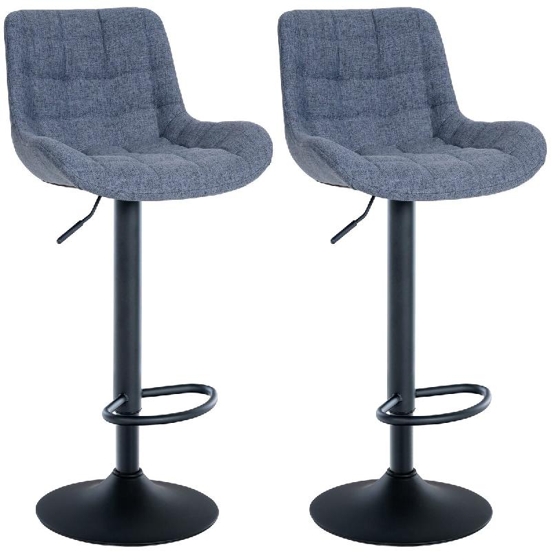 Décoshop26 - Lot de 2 tabourets de bar structure métallique noir assise en tissu bleu avec surpiqûres 10_0004446 - bleu métal 3000252105925_0