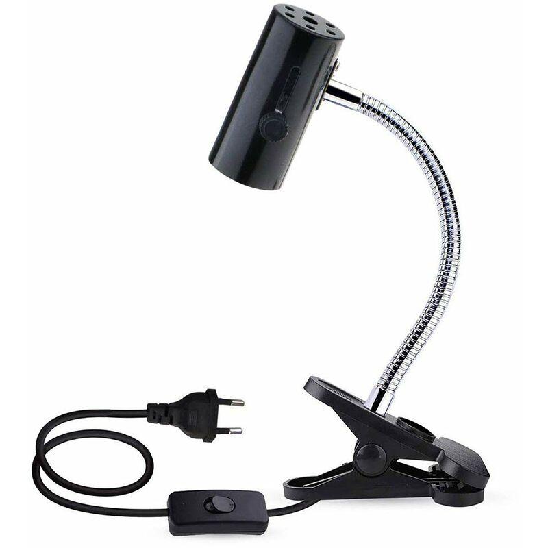Lampe à Pince Avec Interrupteur ON/OFF Et Ampoule E27 - Support Réglable Pour Reptiles, Lecture, Bureau Ou Travail - Noir