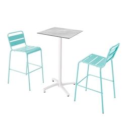 Oviala Business Ensemble table haute stratifié marbre et 2 chaises hautes turquoise - Oviala - bleu métal 110570_0