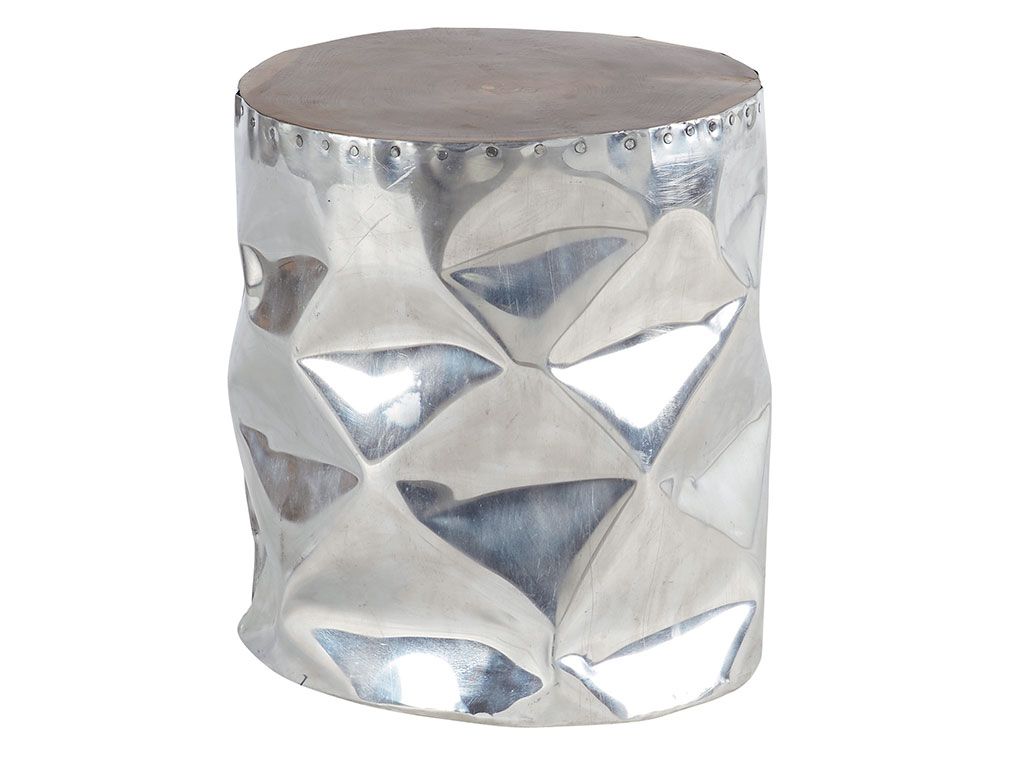 Essaouira - Tabouret de restaurant - Scandiprojects - Assise en teck et contour aluminium - Taille : Ø. 35 x H 40 cm - MXESSPENYOK_0