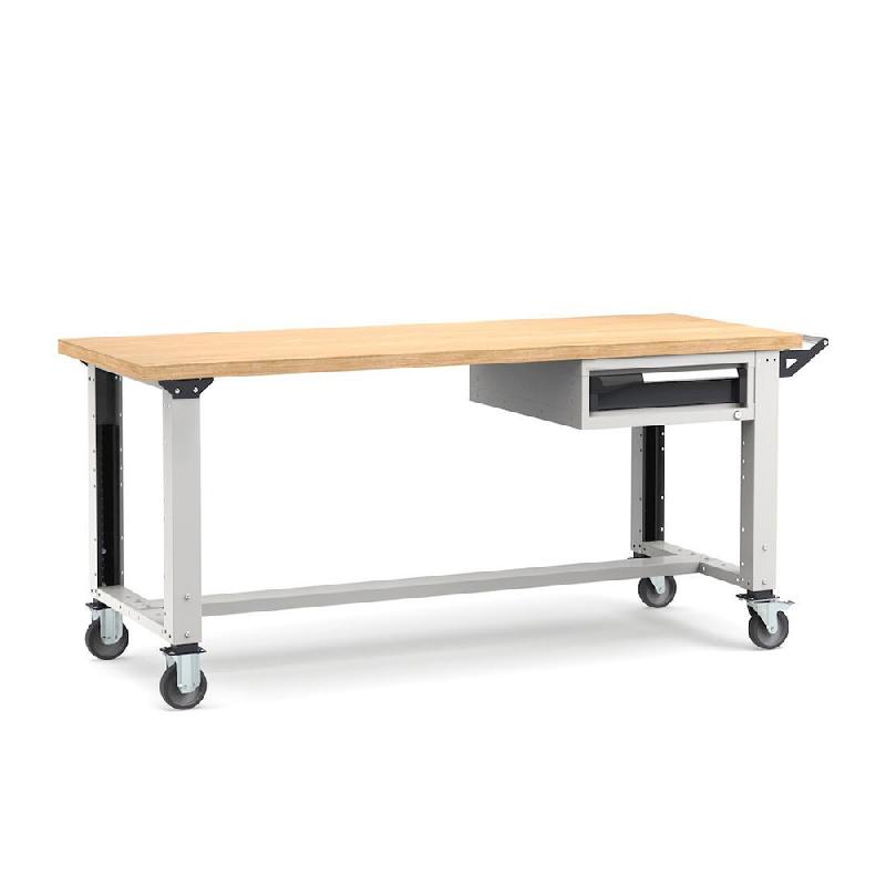 Établi roulant plateau bois L.2000 mm et pieds réglables + bloc 1 tiroir NOVALP_0