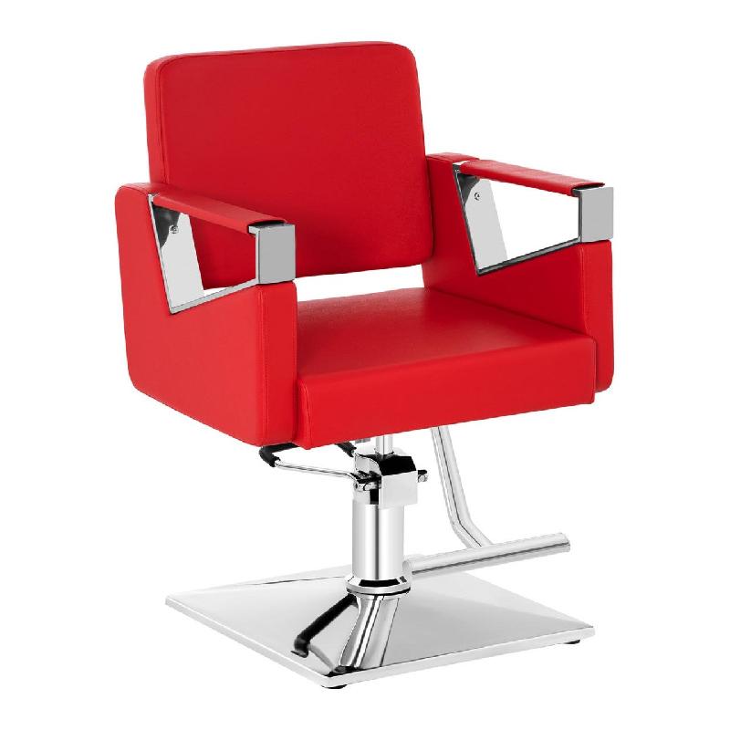 Fauteuil de barbier rouge rotatif à 360° avec repose-pieds en acier inox - réglage hydraulique - 14_0001632_0