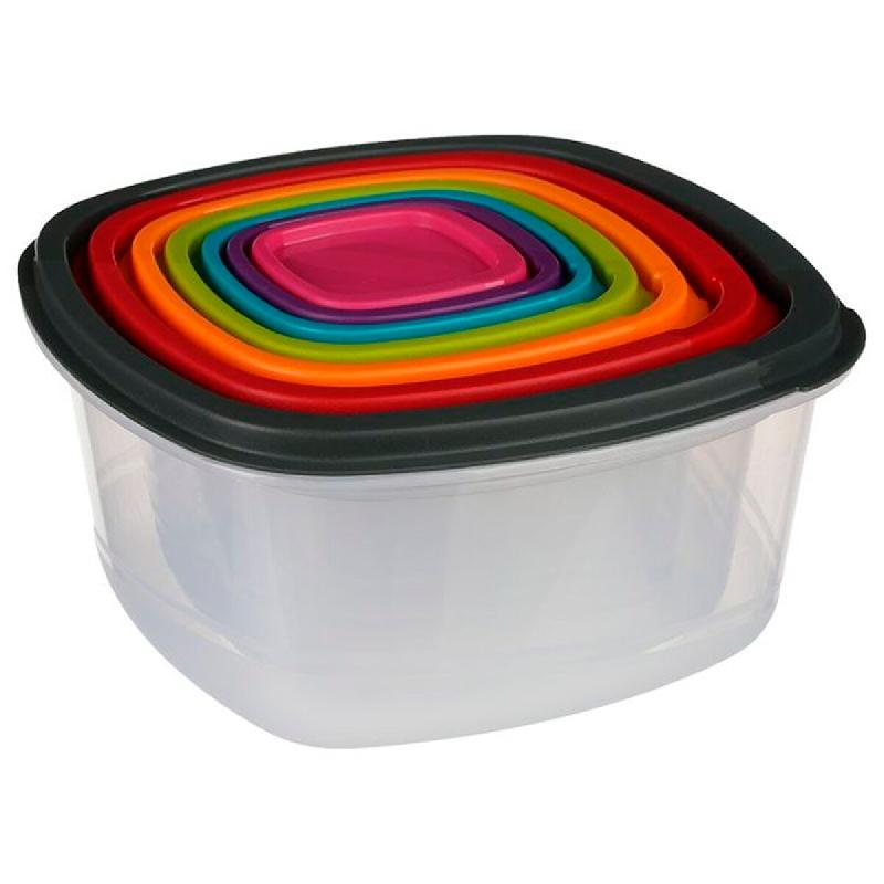 FIVE - Lot de 7 boîtes carrées pour la conservation des aliments - multicolore plastique polypropylène JJ1335_0