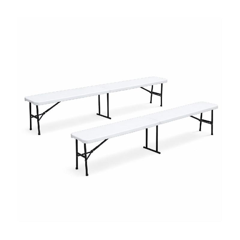 Lot de 2 Bancs de Jardin Pliables Blancs 180 x 28 x 43.5H cm Banc Exterieur Interieur Réception KZ GARDEN - blanc plastique polypropylène 3701599338_0