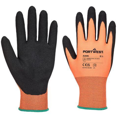LOT DE 24 - PORTWEST A335 GANT DERMI-GRIP NPR15 NITRILE SABLÉ ORANGE/NOIR - TAILLE XS - LA PAIRE