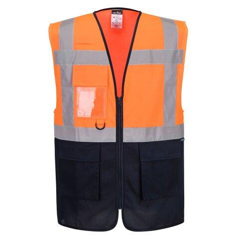 LOT DE 4 - PORTWEST ES076 ES1 ESSENTIAL GILET EXÉCUTIF CONTRASTÉ HAUTE VISIBILITÉ ORANGE/MARINE - TAILLE 4XL